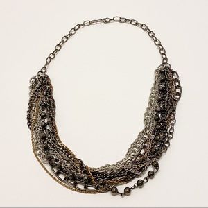 Vintage Mixed Metal Multi-Strand Chain Statement Necklace